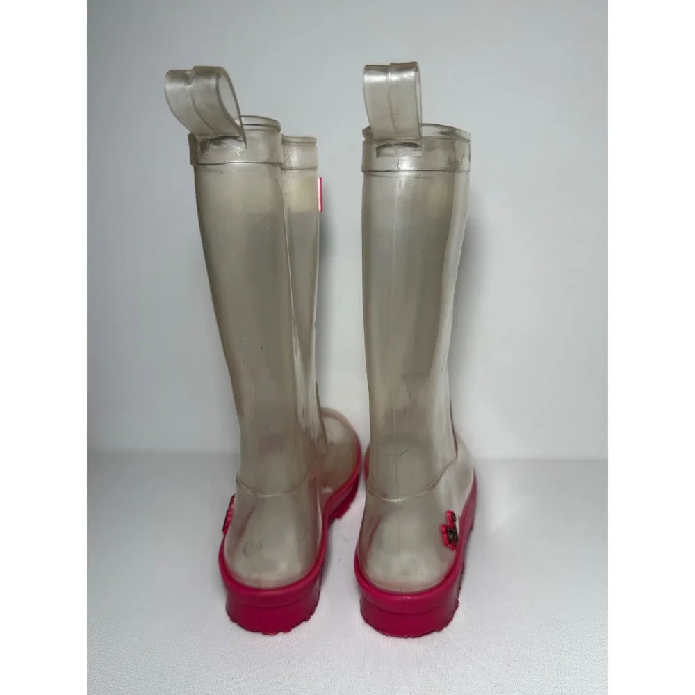 American Girl Wellie Wishers Willa Clear and Pink Rain Boots Girls Sz 12 EUC